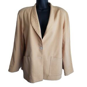Paul Stanley Coco Beland Wool Blazer Size 12 Beige Vintage 80s Preppy Tailored